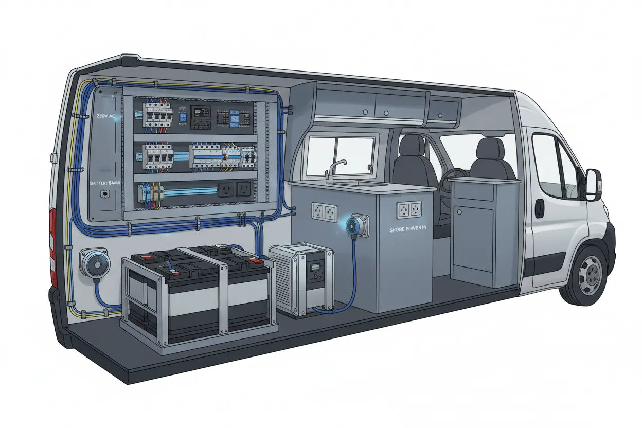 Installation électrique 230 V complète en van ou camping-car : est-ce vraiment une bonne idée ? CaravanSwitch