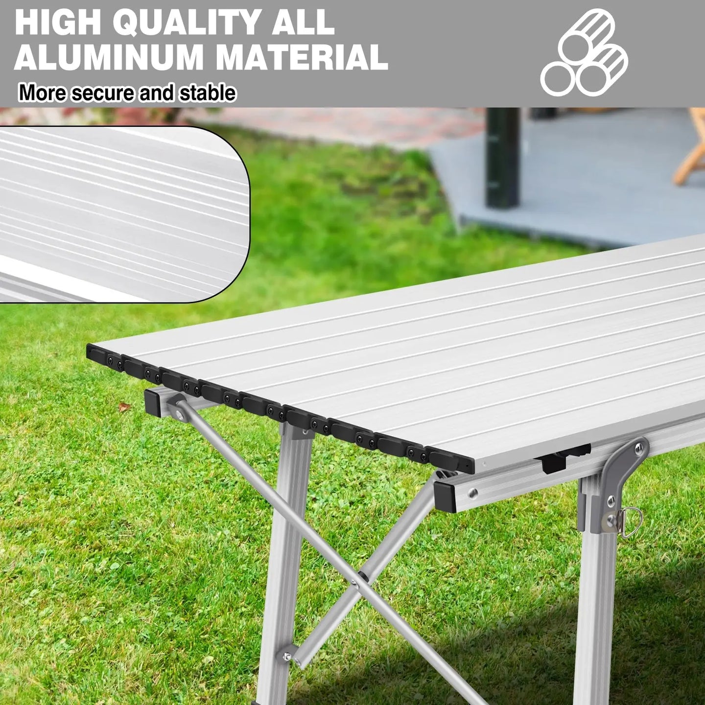 BRIEFNESS Table de Camping Pliante en Aluminium Léger 90x52cm, Réglable 2 Hauteurs (68cm), Portable avec Espace de Rangement pour Plage, Pêche, Jardin, BBQ CaravanSwitch