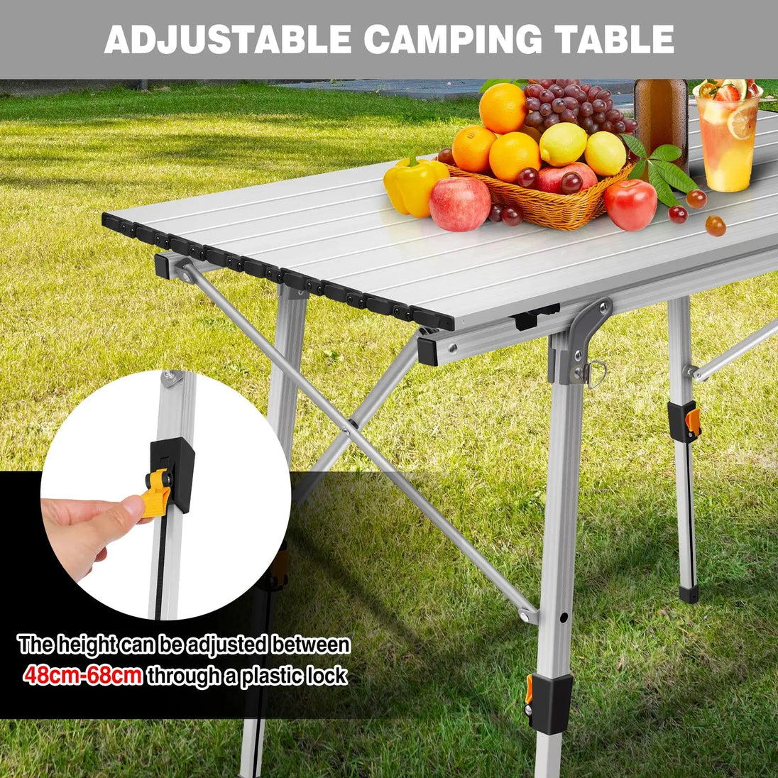 BRIEFNESS Table de Camping Pliante en Aluminium Léger 90x52cm, Réglable 2 Hauteurs (68cm), Portable avec Espace de Rangement pour Plage, Pêche, Jardin, BBQ CaravanSwitch