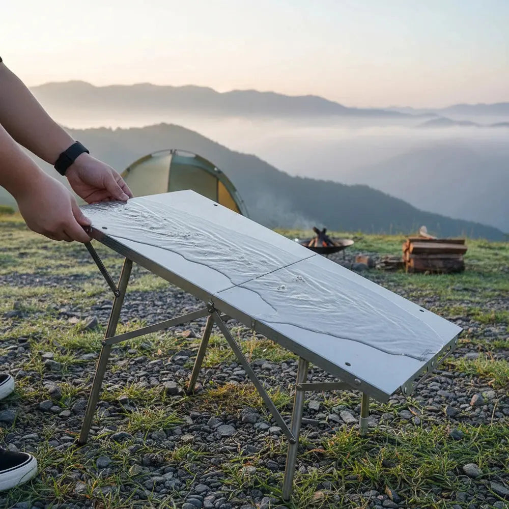Table pliante HOMFUL en acier inoxydable – Résistante et polyvalente CaravanSwitch