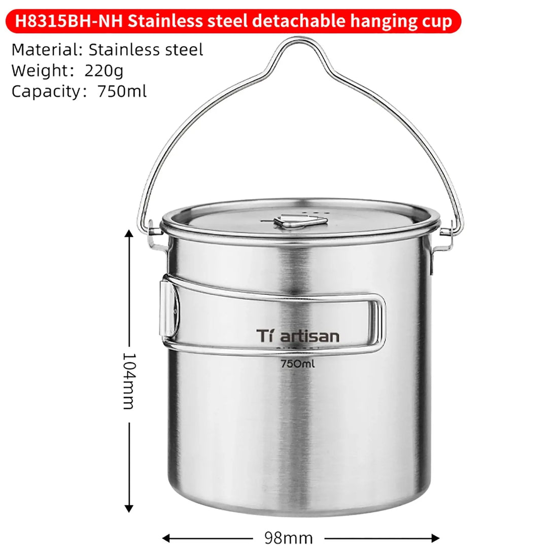 Pot suspendu en acier inoxydable de 750ml CaravanSwitch